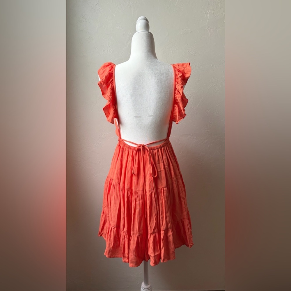 Olivaceous Coral Ruffle Open Back Dress Size Small - Picture 6 of 12